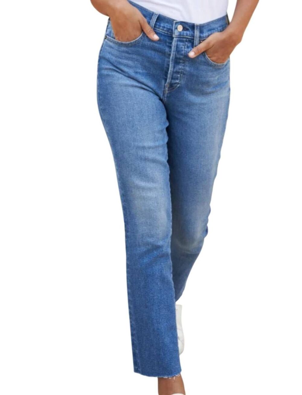 Frank & Eileen Jeans Women's 29 Blue Cork Everyday Straight Raw Hem Stretch